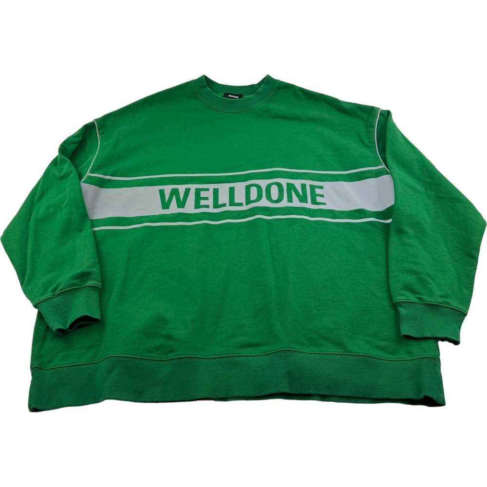 Welldone Green w/ Silver Reflective‎ Spellout Crewneck Long Sleeve Sweatshirt OS